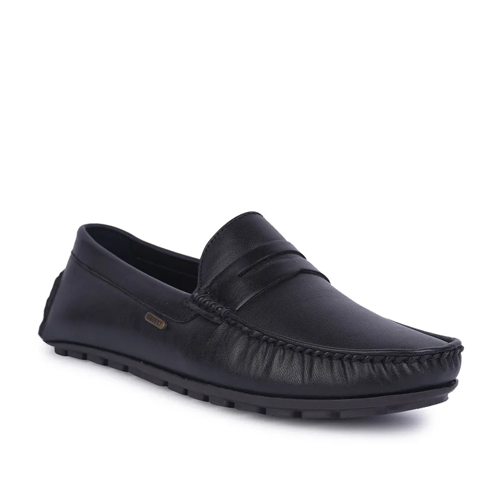 T Strap Loafers Fortune Non-Lacing Black Casual Loafers For Men AVL-12 By Liberty
