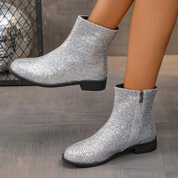Women's Sequin Block-Heel Side-Zip Martin Boots 96538787C Adidas Driving Shoes