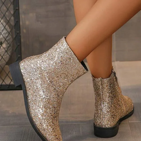 Adidas Aristocats Shoes Women's Sequin Block-Heel Side-Zip Martin Boots 96538787C