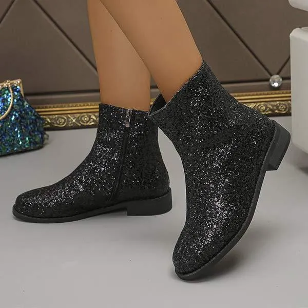 Adidas Shoe Prices Women's Sequin Block-Heel Side-Zip Martin Boots 96538787C