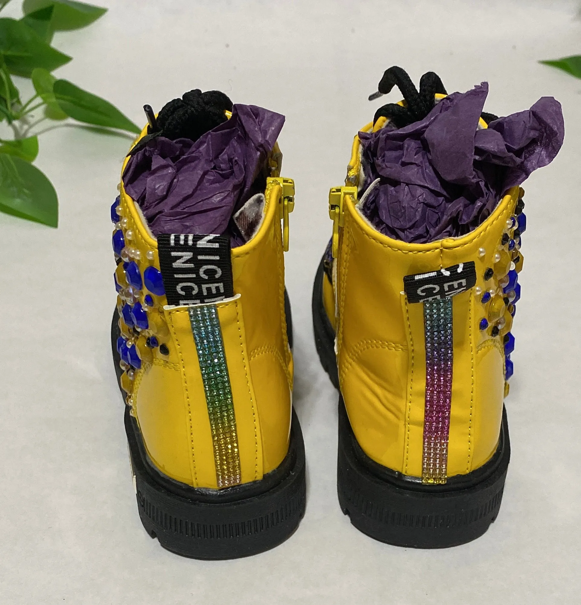 Team Adidas Shoes BUTTERFLY BLUE CUSTOM ONE OF A KIND YELLOW BOOTS