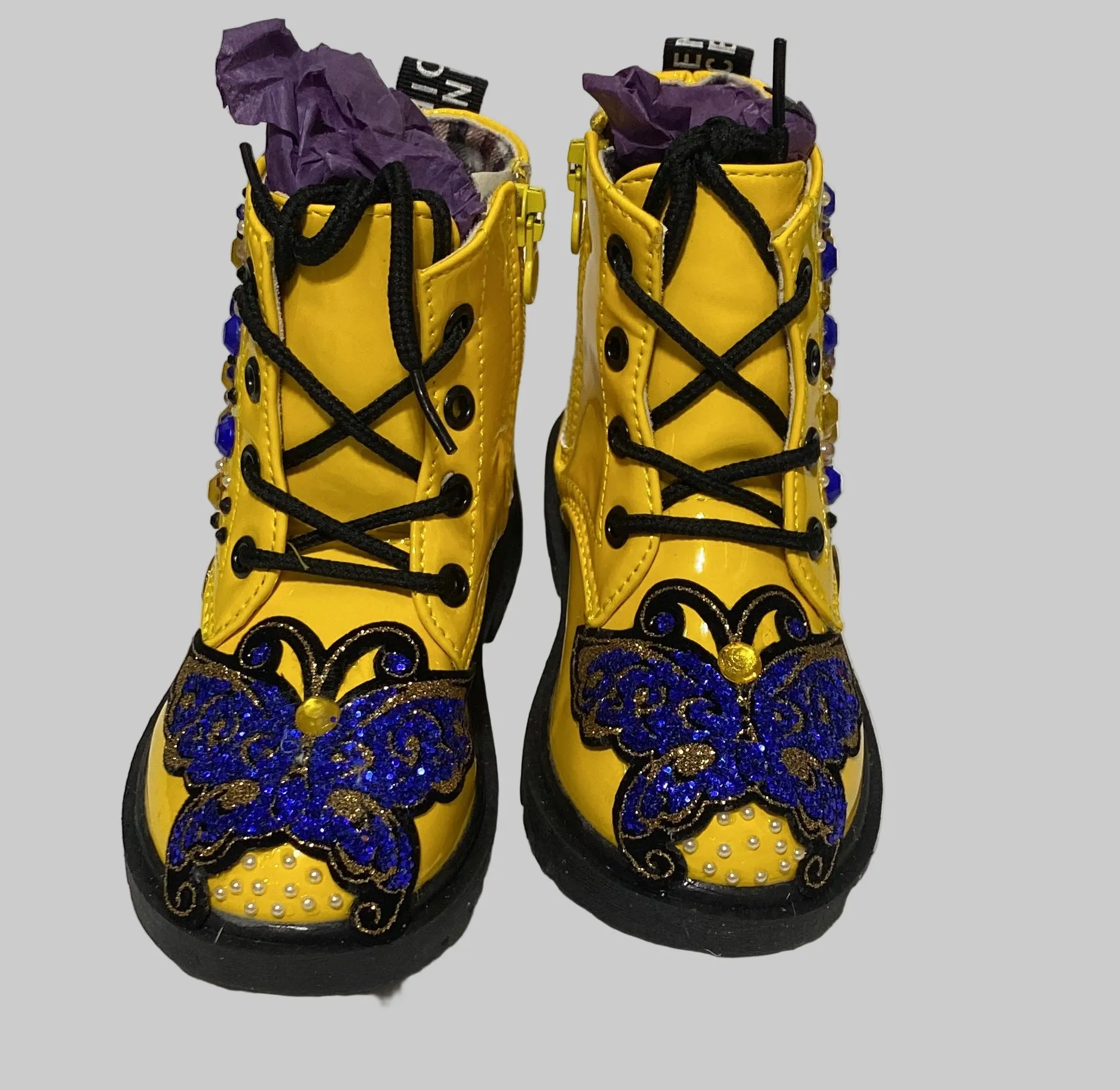 Adidas Vulcano Shoes BUTTERFLY BLUE CUSTOM ONE OF A KIND YELLOW BOOTS