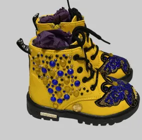 BUTTERFLY BLUE CUSTOM ONE OF A KIND YELLOW BOOTS Adidas Shoe With Strap