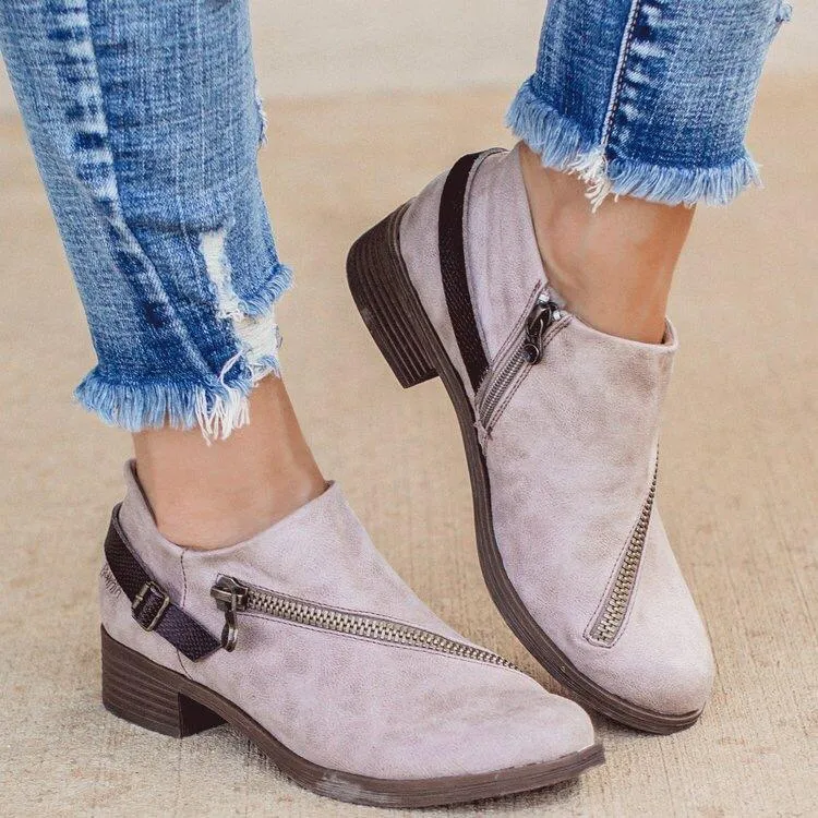 Best Wedge Sole Pull On Work Boots Women chelsea boots square heel belt martin boots