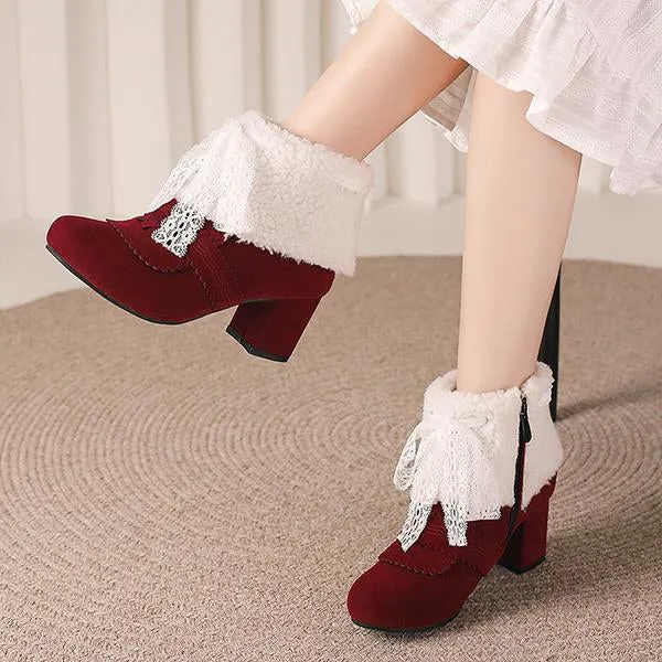 Adidas Climacool Shoes Women's Retro Lace Bow Cotton Lined Block Heel Boots 86052047S