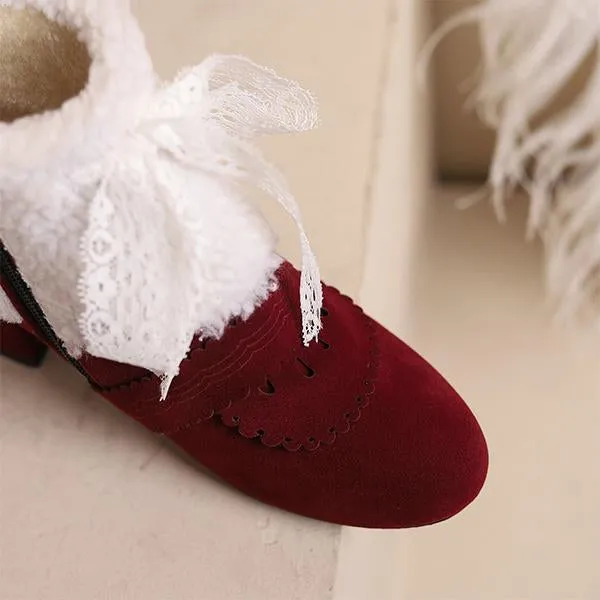 Adidas Cheer Shoes Women's Retro Lace Bow Cotton Lined Block Heel Boots 86052047S