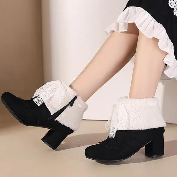 Adidas Adistar 2 Running Shoes Women's Retro Lace Bow Cotton Lined Block Heel Boots 86052047S