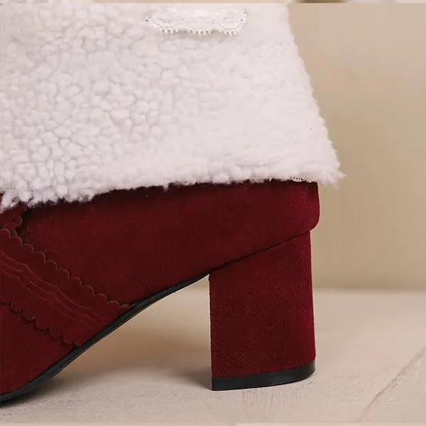 Adidas Torsion Super Shoes Women's Retro Lace Bow Cotton Lined Block Heel Boots 86052047S