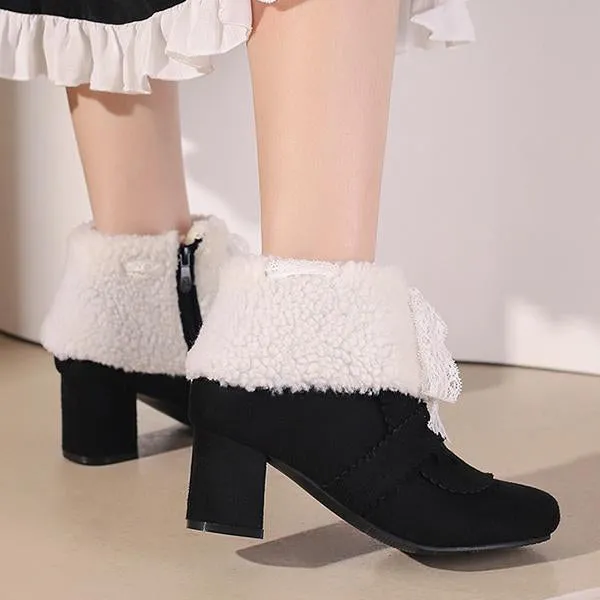 Women's Retro Lace Bow Cotton Lined Block Heel Boots 86052047S Adidas Ultraboost All Terrain Running Shoes