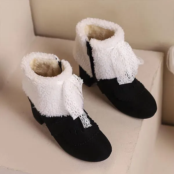 Shoes Neo Adidas Women's Retro Lace Bow Cotton Lined Block Heel Boots 86052047S