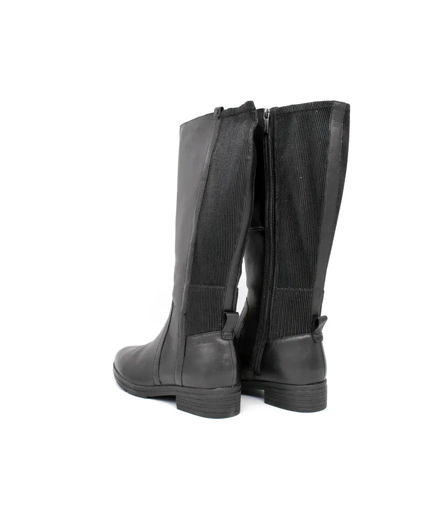 Tamaris Versatile Black Leather Knee High Boots Rocky Shoes Flats
