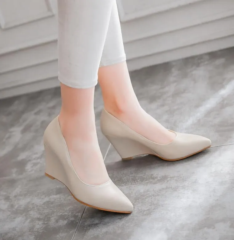 Chucnky Loafers Purpdrank - Autumn Women Genuine Shoes Height Wedges Shoes Woman Casual Slip-On Loafers White Beige White Red Black