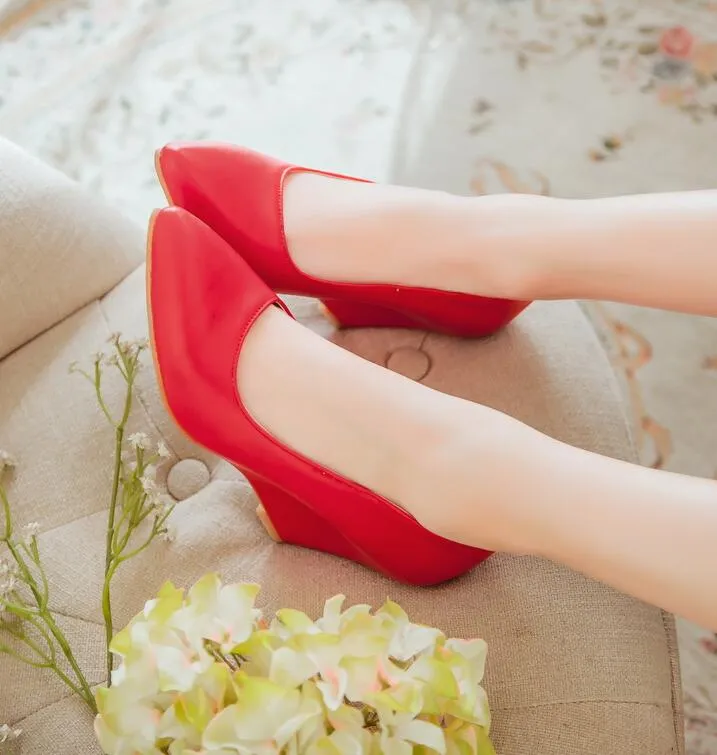 Purpdrank - Autumn Women Genuine Shoes Height Wedges Shoes Woman Casual Slip-On Loafers White Beige White Red Black Coach Leah Platform Loafers