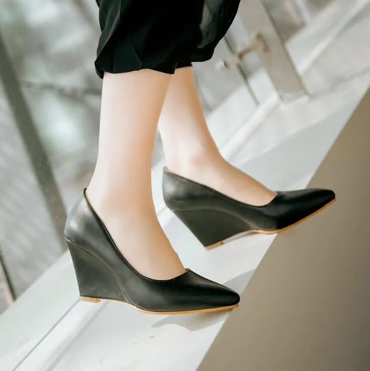 Loafers Wedding Purpdrank - Autumn Women Genuine Shoes Height Wedges Shoes Woman Casual Slip-On Loafers White Beige White Red Black