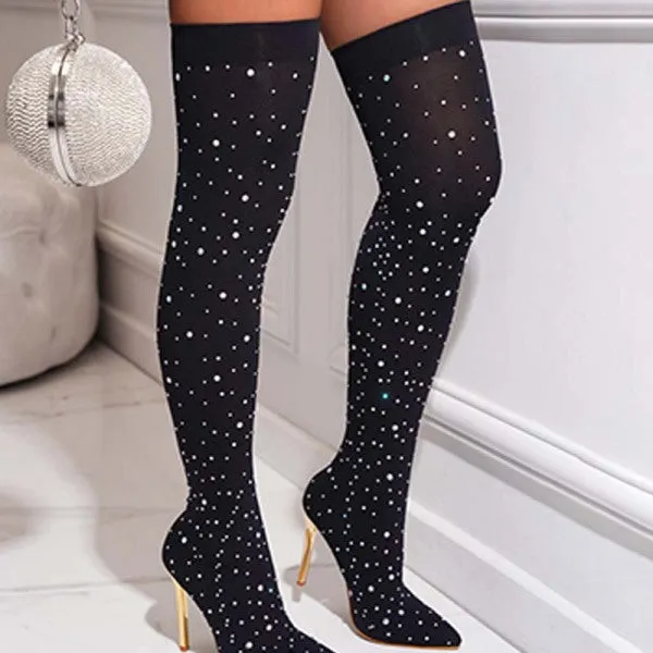 Adidas Gilbert Arenas Shoes Purpdrank - Black Casual Patchwork Rhinestone Pointed Out Door Shoes (Heel Height 4.33in)