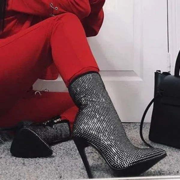 Kobe Adidas Shoes Purpdrank - Black Casual Patchwork Rhinestone Pointed Shoes (Heel Height 4.53in)