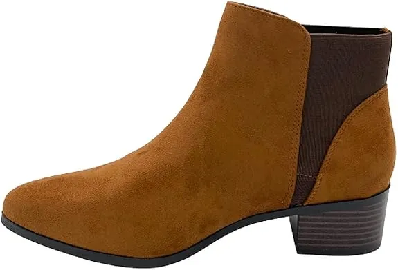 Work Boots Slip On Women Low Block Heel Slip On Ankle Boots, Pointed Toe Fashionable