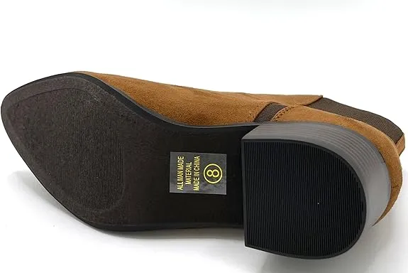 Women Low Block Heel Slip On Ankle Boots, Pointed Toe Fashionable Best Pull On Waterproof Work Boots