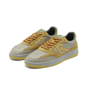Rare Rabbit Men's Parallax Sage/Yellow Genuine Suede Colorblock Low-Top Lace-Up Sneaker Shoes Tiger Asics Wrestling Shoes
