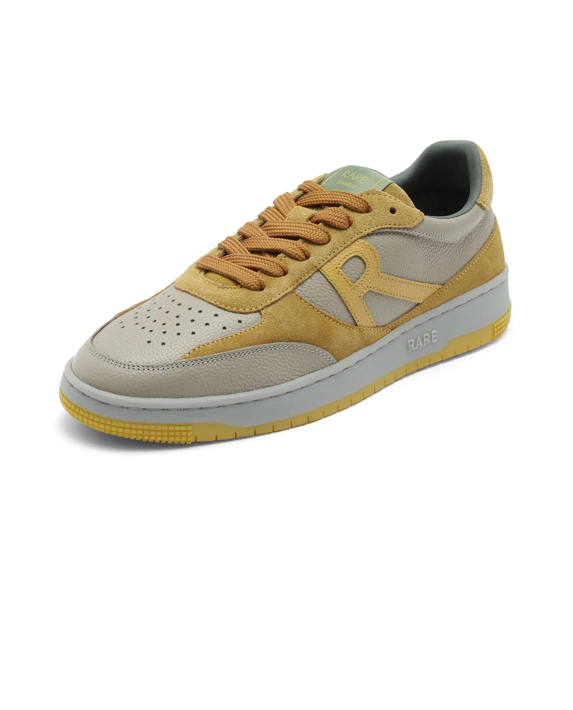 Rare Rabbit Men's Parallax Sage/Yellow Genuine Suede Colorblock Low-Top Lace-Up Sneaker Shoes Asics Comfort Running Shoes