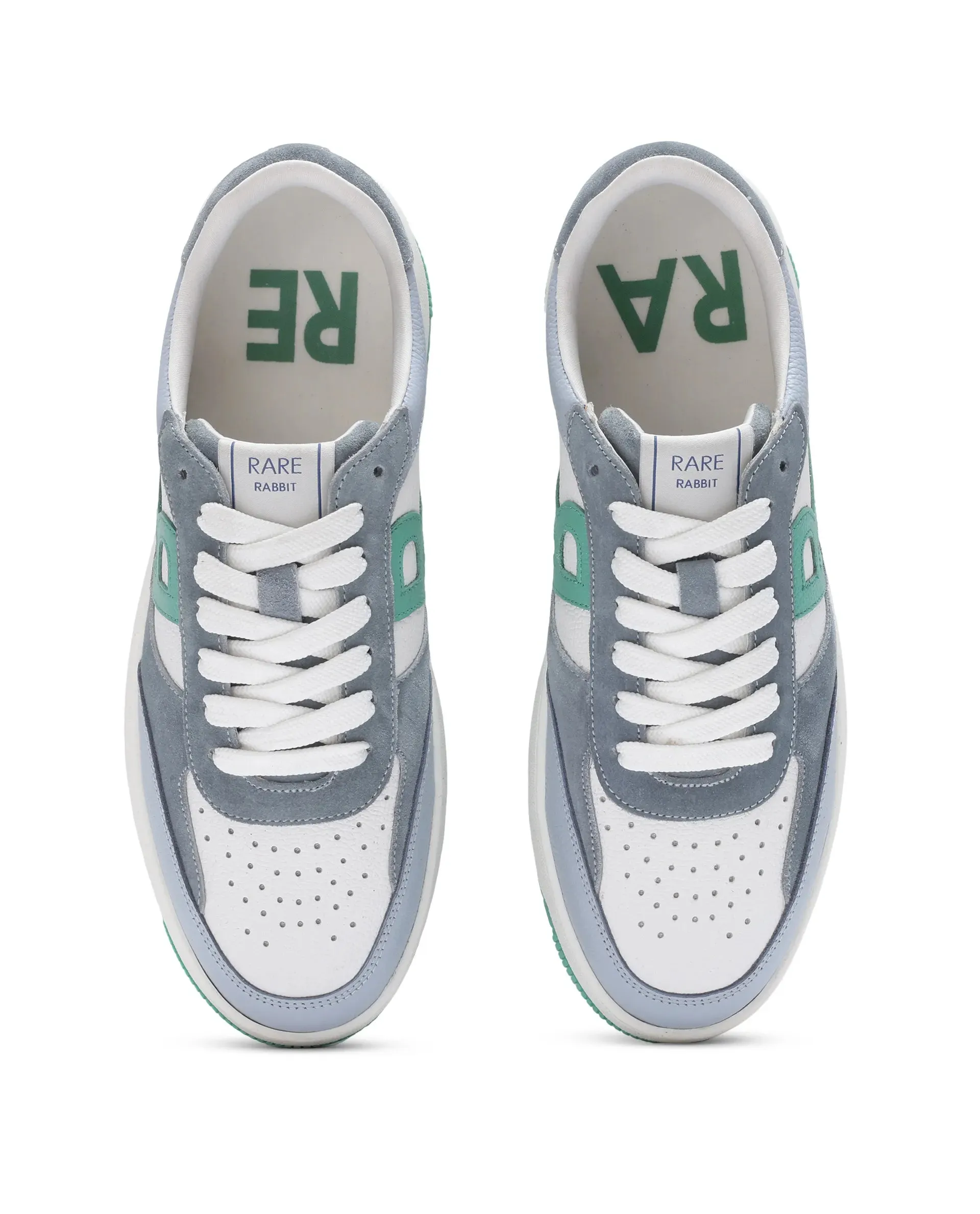 Rare Rabbit Men's Parallax White/ Blue Genuine Suede Colorblock Low-Top Lace-Up Sneaker Shoes Asics Gel Ds Trainer 24 Running Shoes