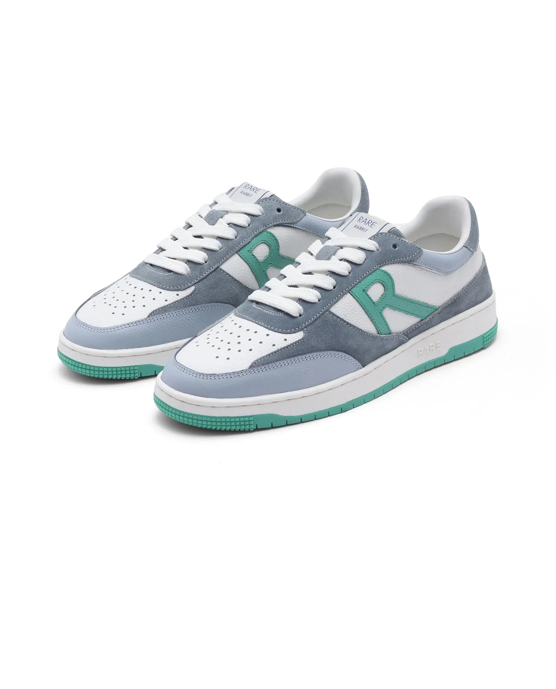 Rare Rabbit Men's Parallax White/ Blue Genuine Suede Colorblock Low-Top Lace-Up Sneaker Shoes Asics Size 16 Shoes