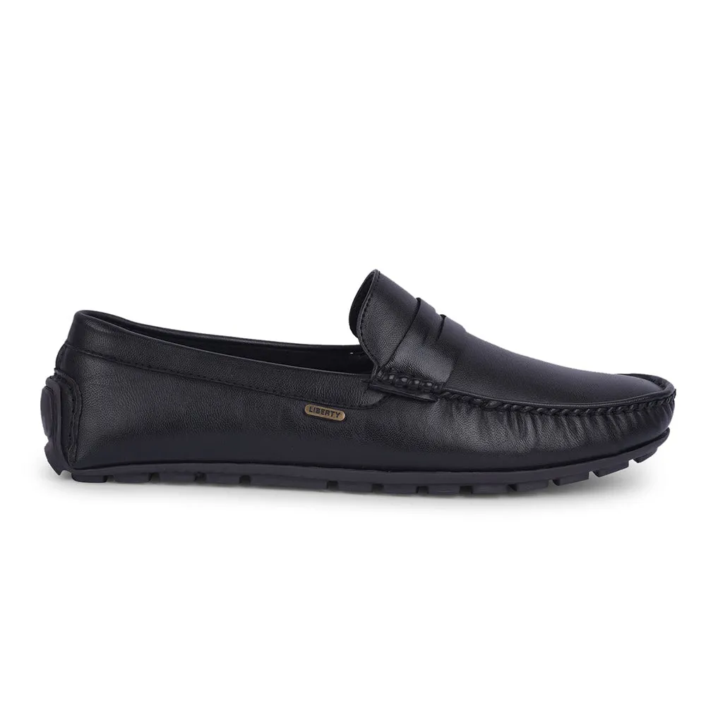 Fortune Non-Lacing Black Casual Loafers For Men AVL-12 By Liberty Driving Penny Loafers