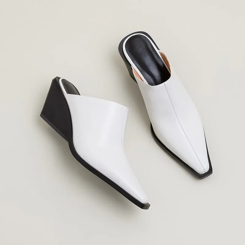 Mules And Slides Shoes Yeknu New Ladies Genuine Leather Mules Fashion Med Chunky Heels Summer Wedges Slippers Women Casual Office Shoes Woman