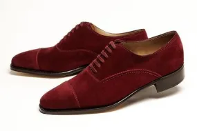 Stylish Men's Handmade Maroon Color Oxford Cap Toe Suede Leather Lace up Formal Shoes Chaussure Loafers