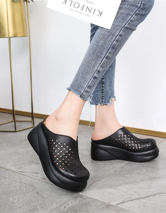 Retro Leather Summer Hollow Platform Slippers Tasman Slippers Outfit