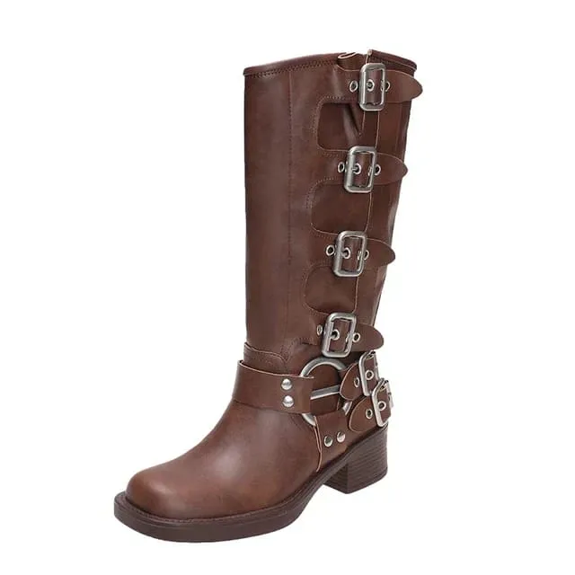 Riza | Retro Brown Boots with Buckle Detail Female Hunting Boots