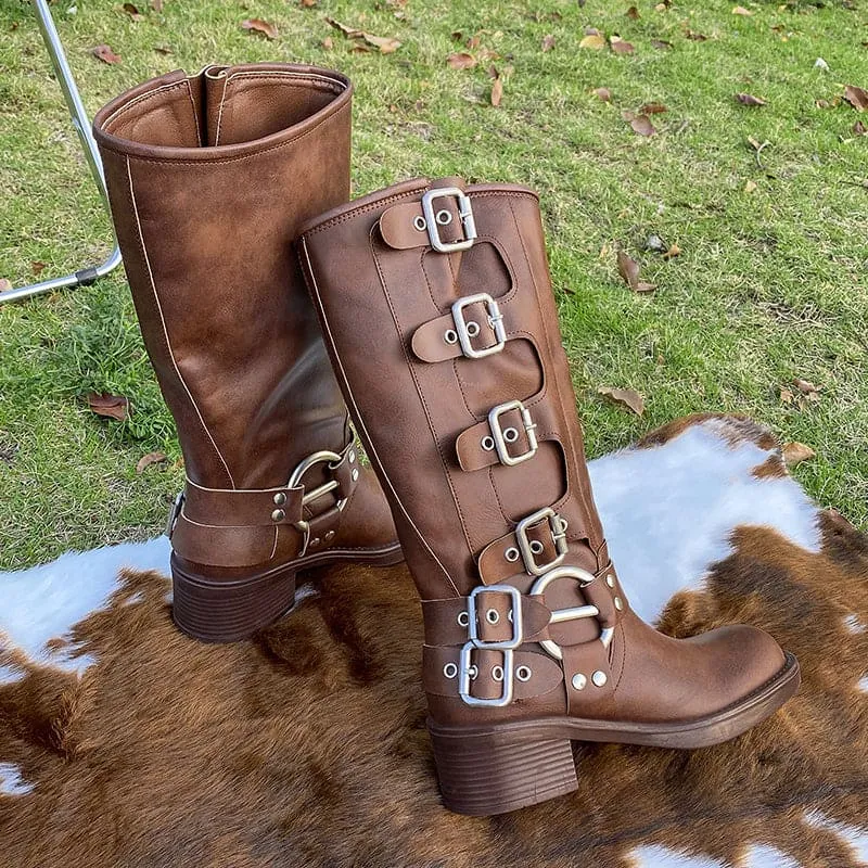 Riza | Retro Brown Boots with Buckle Detail Zucca Boots