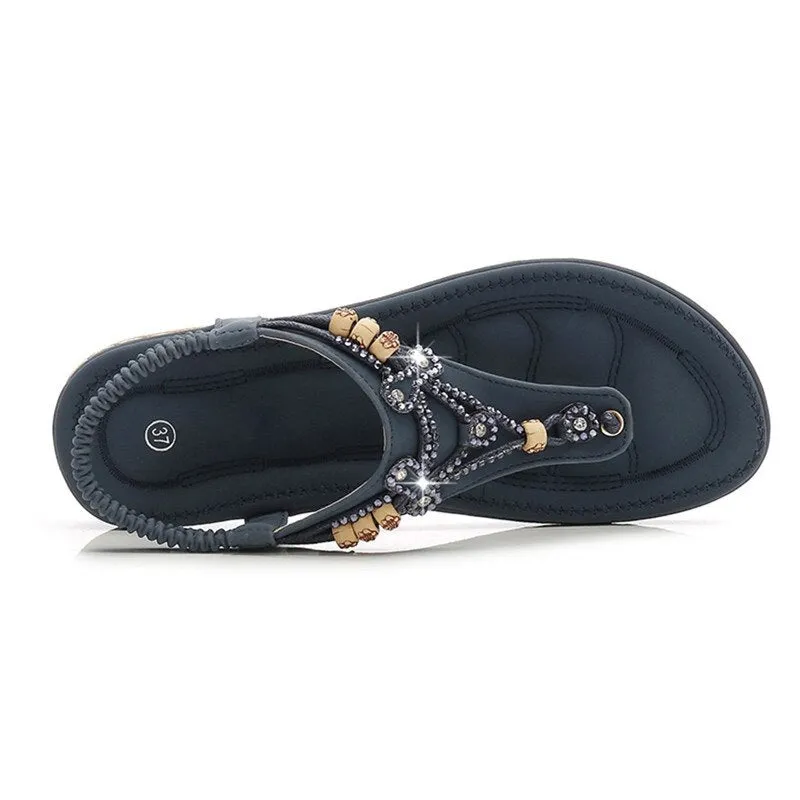 Vanccy Bohemia Women Ladies Fashion Crystal Bead Flat Sandals Asics Tennis Shoes Court Ff