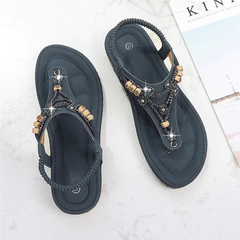 Vanccy Bohemia Women Ladies Fashion Crystal Bead Flat Sandals Asics Tennis Shoes Size Chart