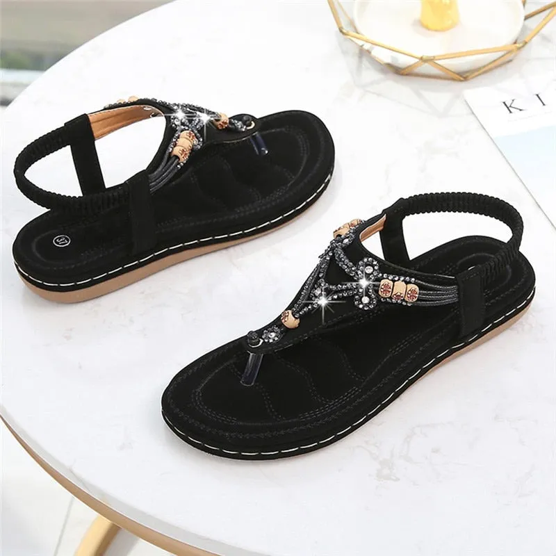 Customize Asics Shoes Vanccy Bohemia Women Ladies Fashion Crystal Bead Flat Sandals