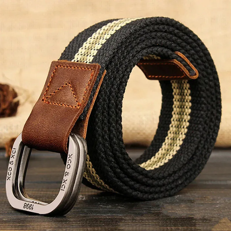 MEDYLA Striped Knitted Belt For Men, Leather D-ring Lace Up Work Boots Waterproof