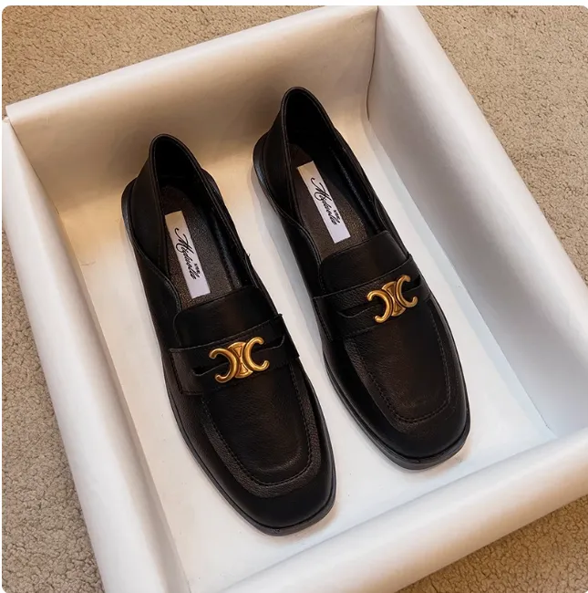 Black loafers for women autumn 2024 new spring and autumn shoes British style small leather shoes small Chanel style flat shoes soft bottom single shoes Naturalizer Darry Loafers