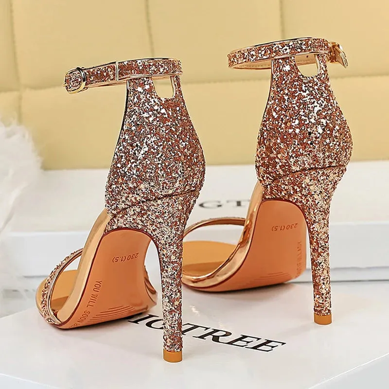 Shoes Sexy High Heels Women Pumps Sparkle Sequins Stiletto Heels 10 Cm Party Shoes Light Blue High Heels