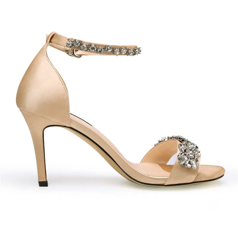 Silk Rhinestone Embellished High Heel Ankle Strap Sandals Ten Little Sandals