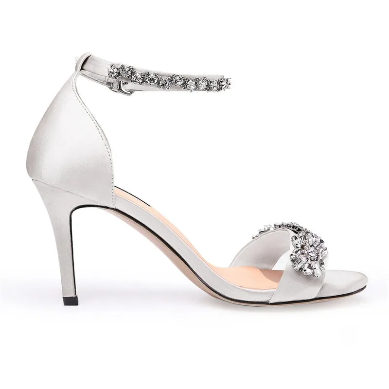 Sandals Royal Barbados Silk Rhinestone Embellished High Heel Ankle Strap Sandals