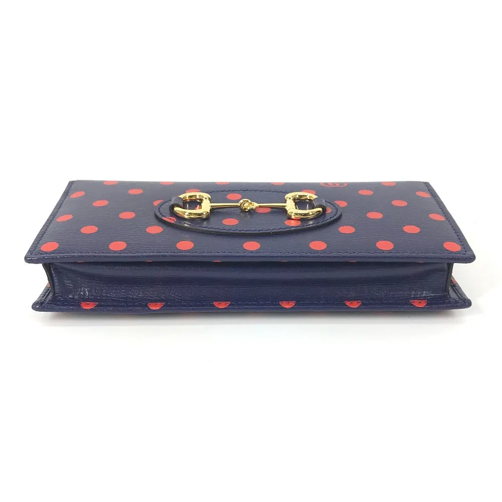 Loafers Dupe GUCCI Long Wallet Purse 621892 leather Navy x red Horsebit 1955 Dot Polka Dot Chain wallet Women Used