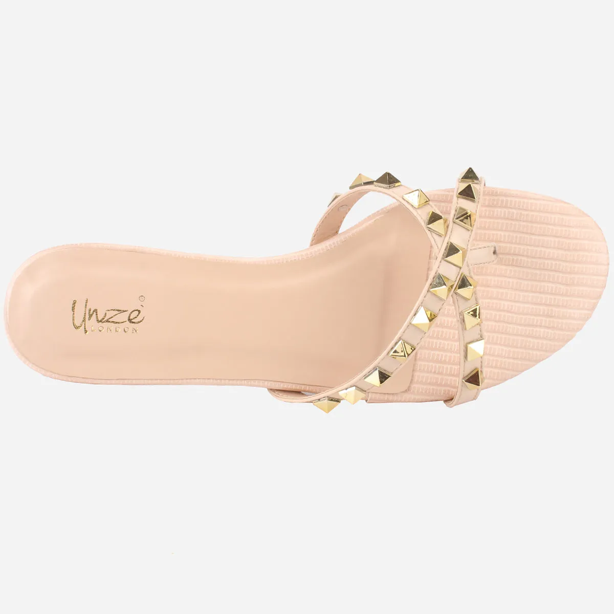 Womens "SKYLER" Stud Adorned Thong Summer Slippers Mules Slides Sandals