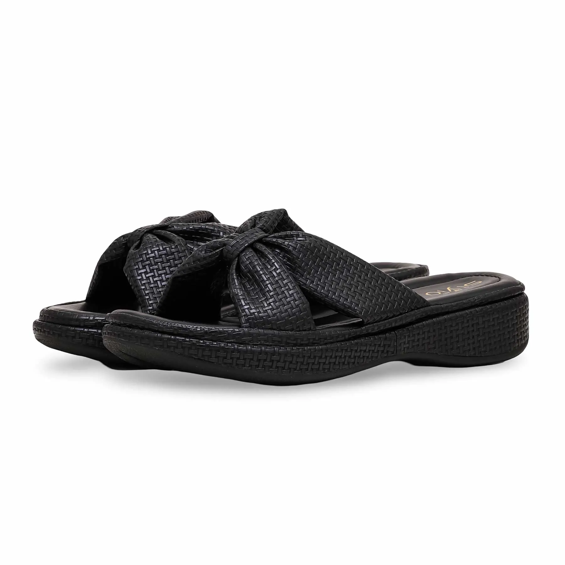 Black Formal Slipper PU0406 Indoor Slippers With Arch Support