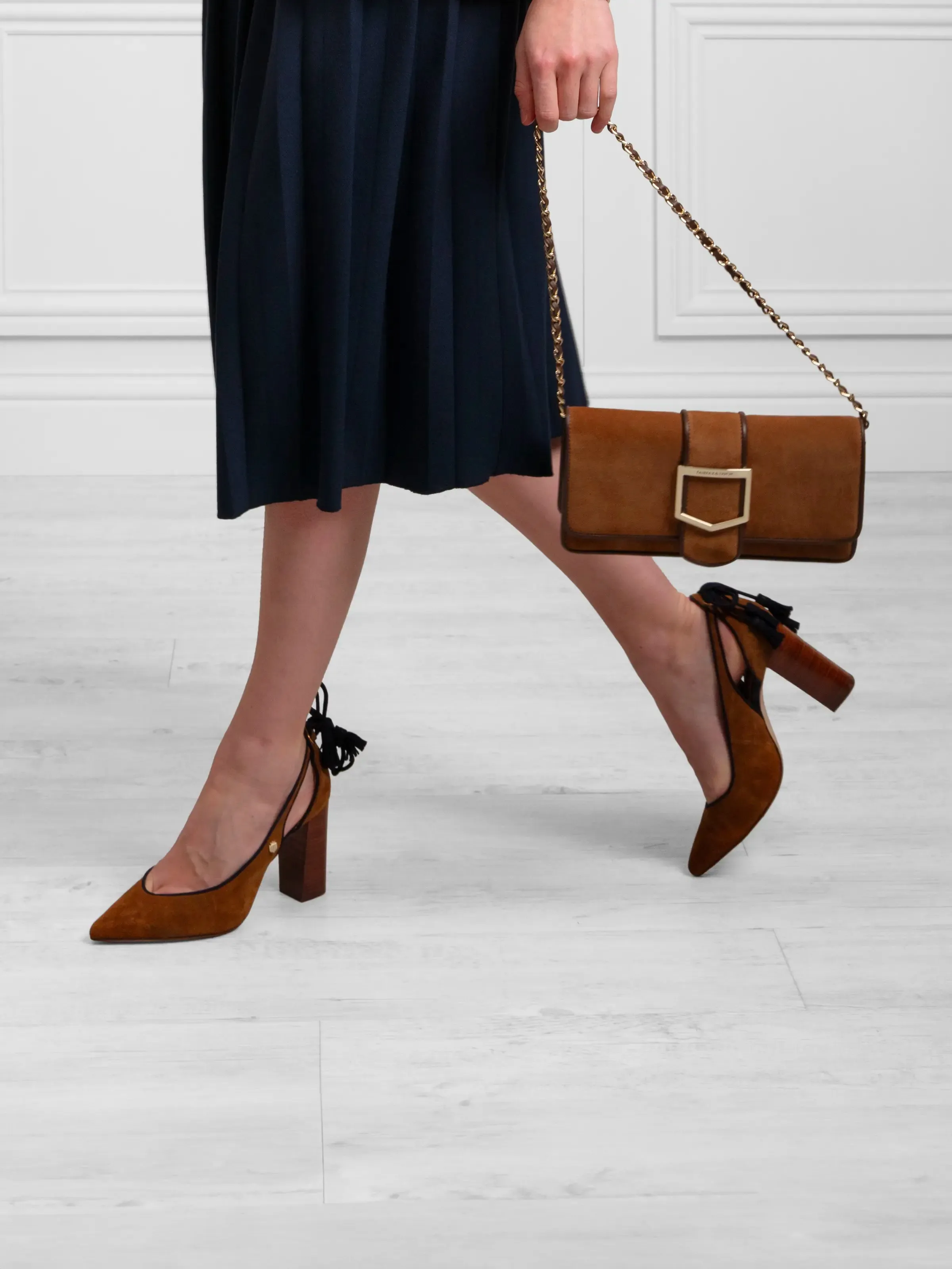 Newbury Heel - Tan & Navy Suede Suede Loafers Rubber Sole