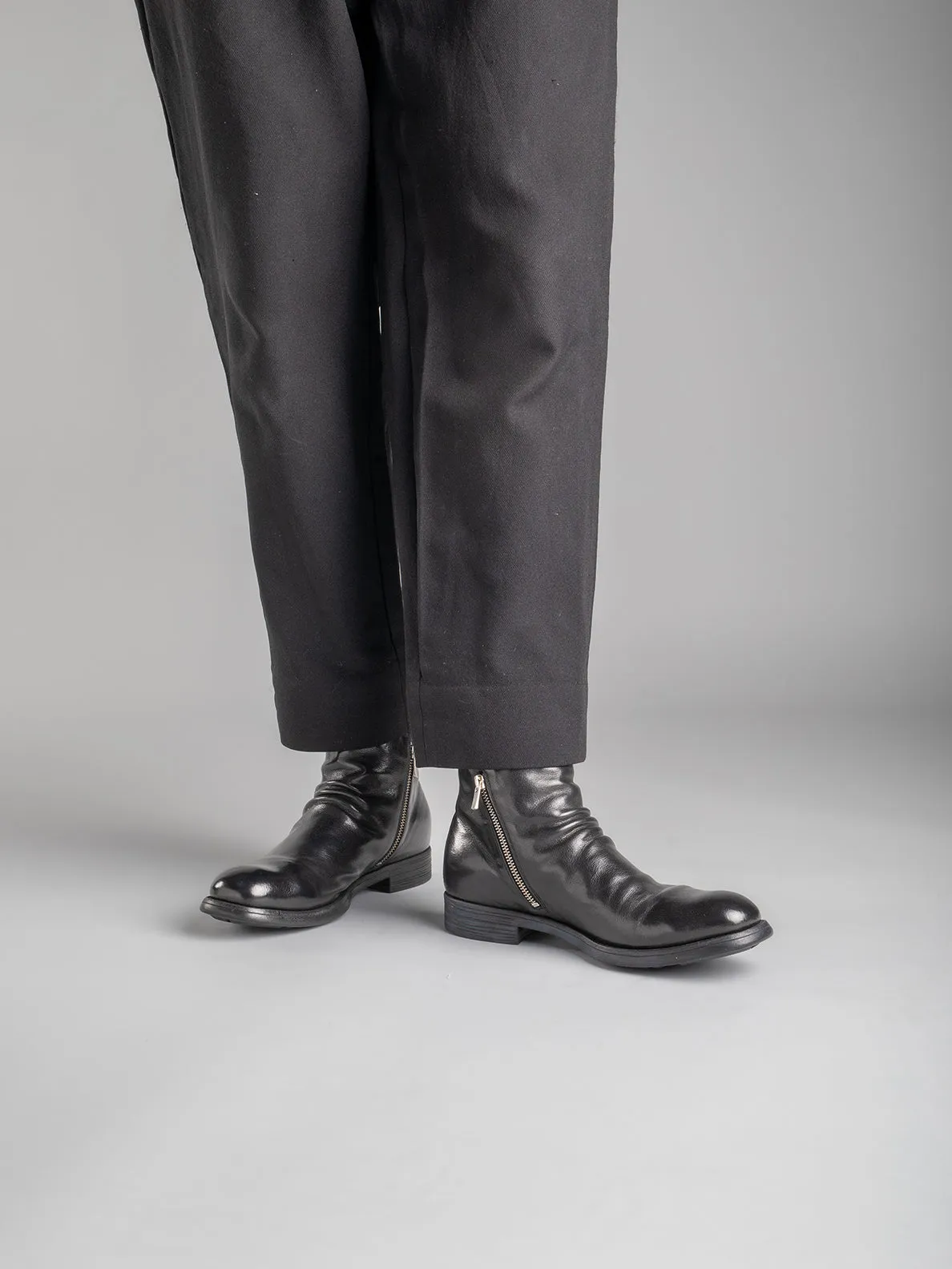 CHRONICLE 042 - Black Leather Ankle Boots Wide Calf Cowgirl Boots