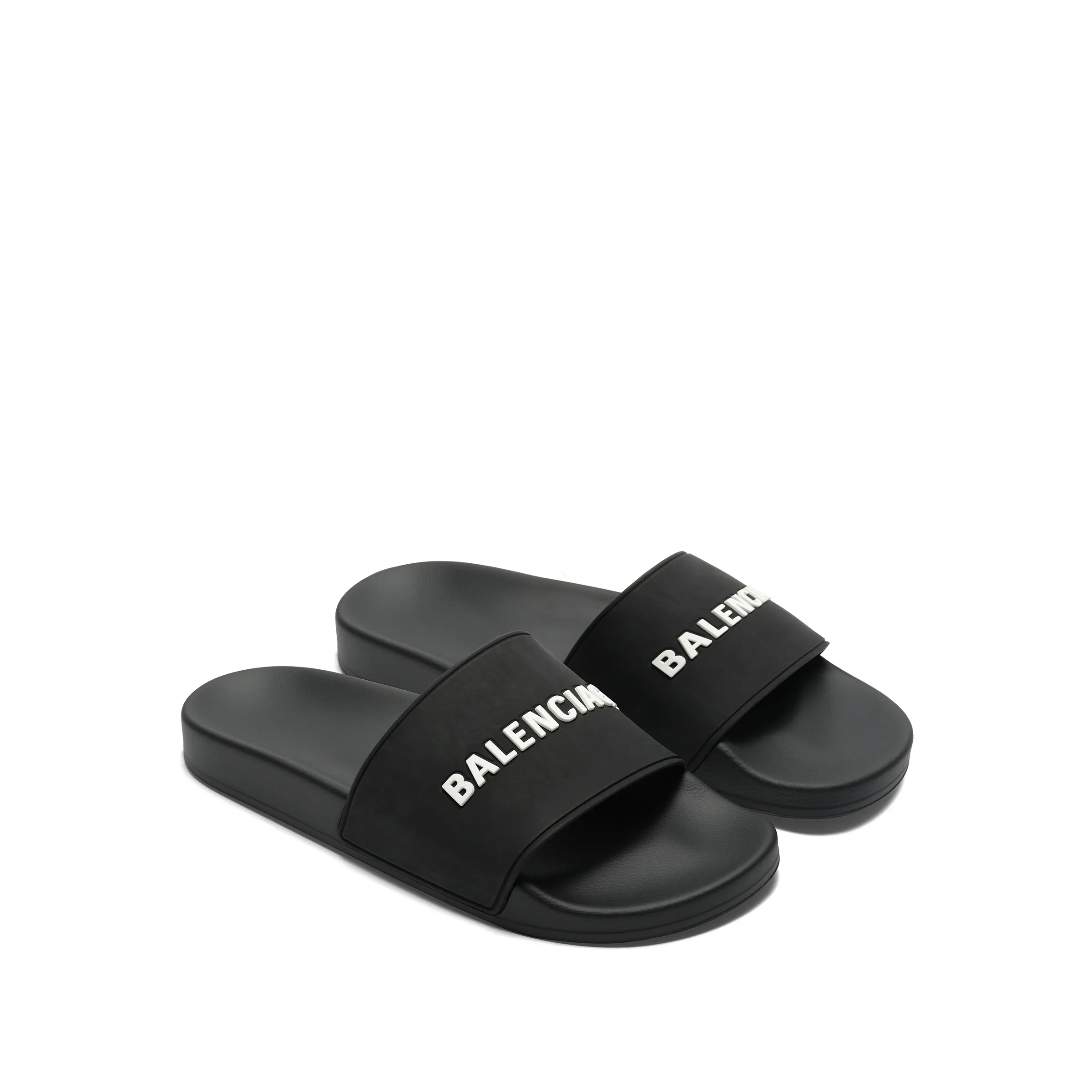 3D Logo Pool Slide Sandal in Black/White Tortoise Shell High Heels
