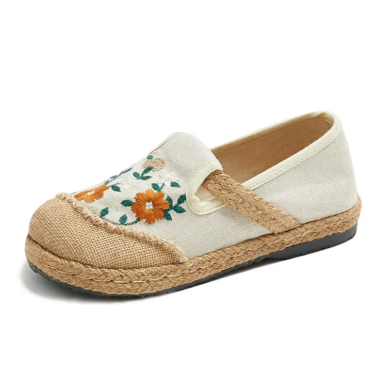 Asics Multicolor Shoes spring embroidered shoes flat-heeled, low-cut embroidered shallow shoes, literary and ethnic style women's shoes linen casual shoes