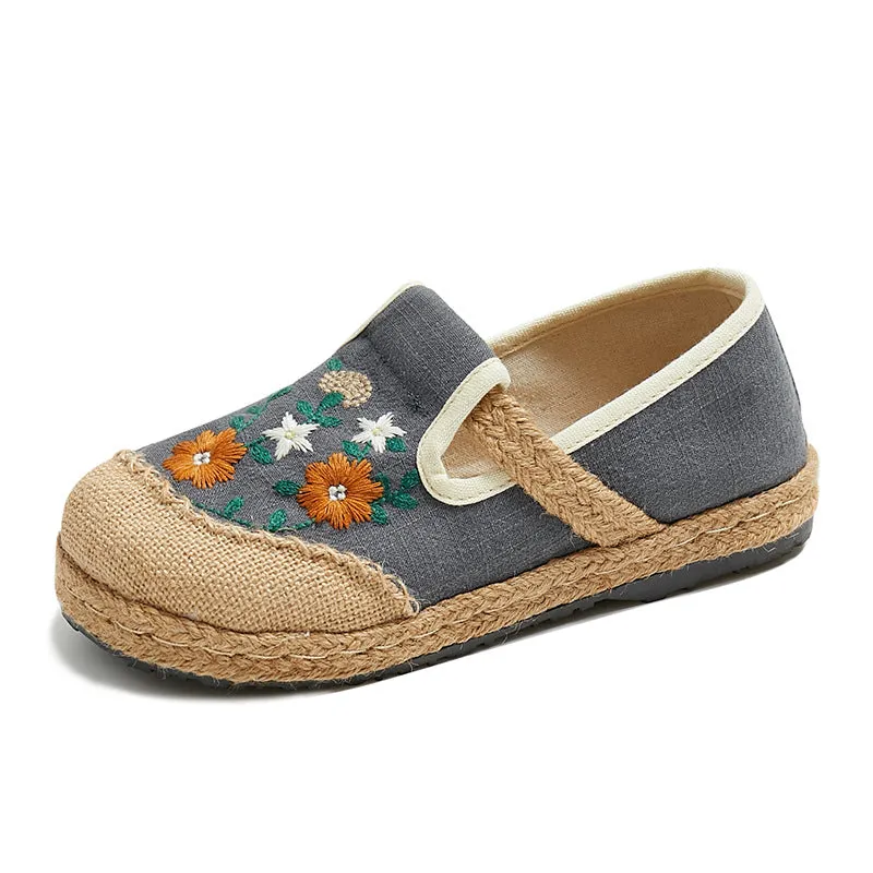 spring embroidered shoes flat-heeled, low-cut embroidered shallow shoes, literary and ethnic style women's shoes linen casual shoes Asics Mid Top Shoes