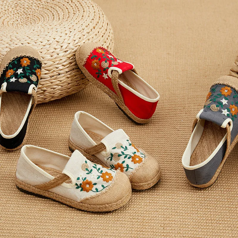 spring embroidered shoes flat-heeled, low-cut embroidered shallow shoes, literary and ethnic style women's shoes linen casual shoes Asics Shoes Series