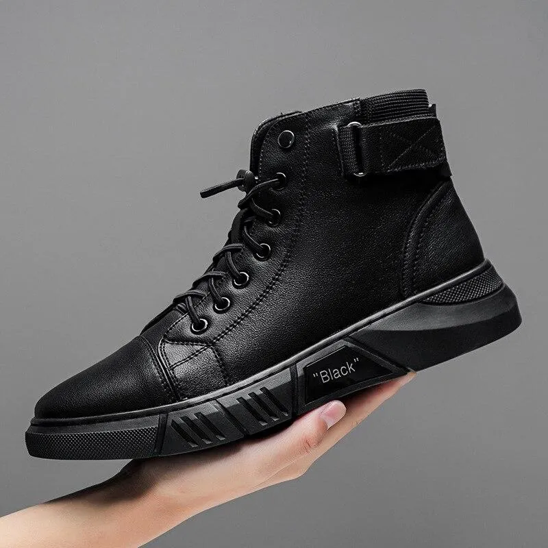 Black Warm Leather Boots Water Resistant Winter Boots